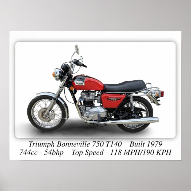 Affiche Moto Triumph T140V Bonneville 750 - Taille A3 (Devant)