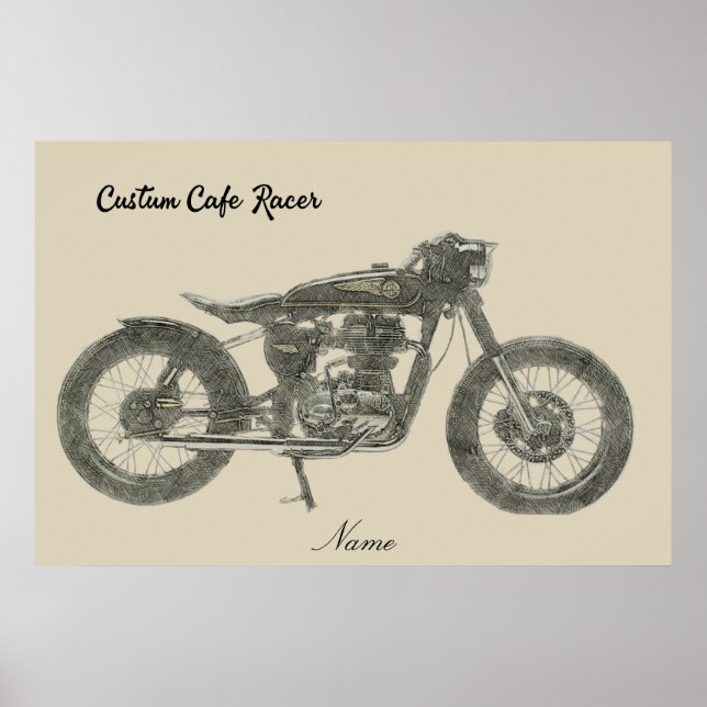 Affiche Moto vintage Cafe Racer en imprimé illustré (Devant)