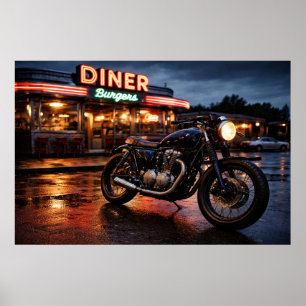 Affiche Moto Vintage & Diner Américain