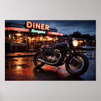 Affiche Moto Vintage & Diner Américain