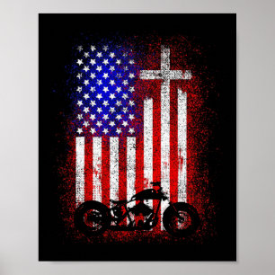 Affiche Moto Vintage Drapeau Usa Foi Chrétienne Pour Bi