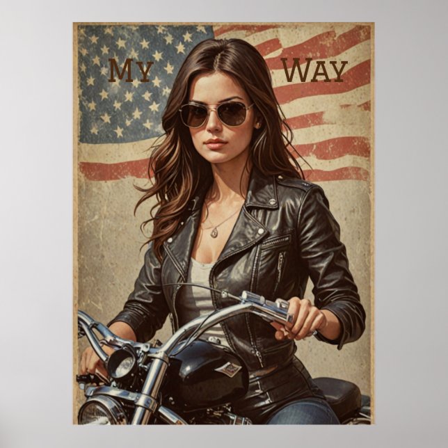 Affiche moto vintage fille moto (Devant)