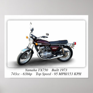 Affiche Moto Yamaha TX750 1973 - Taille A3/A4 Imprimer
