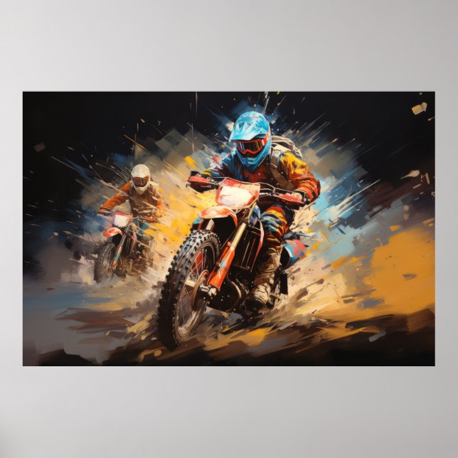 Affiche Motocross Action Sport Peinture Art Décor Abstrait (Devant)