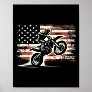 Affiche Motocross moto cross vintage drapeau américain Bik