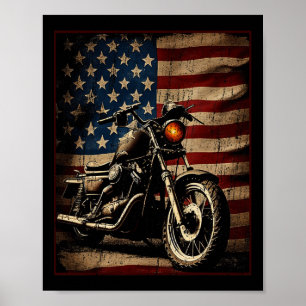 Affiche Motocyclette Drapeau Usa Rétro Biker