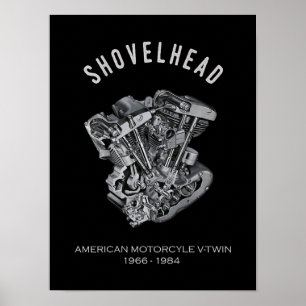 Affiche Motocyclette HD Vtwin Moteur de Tête de Tirage Vél