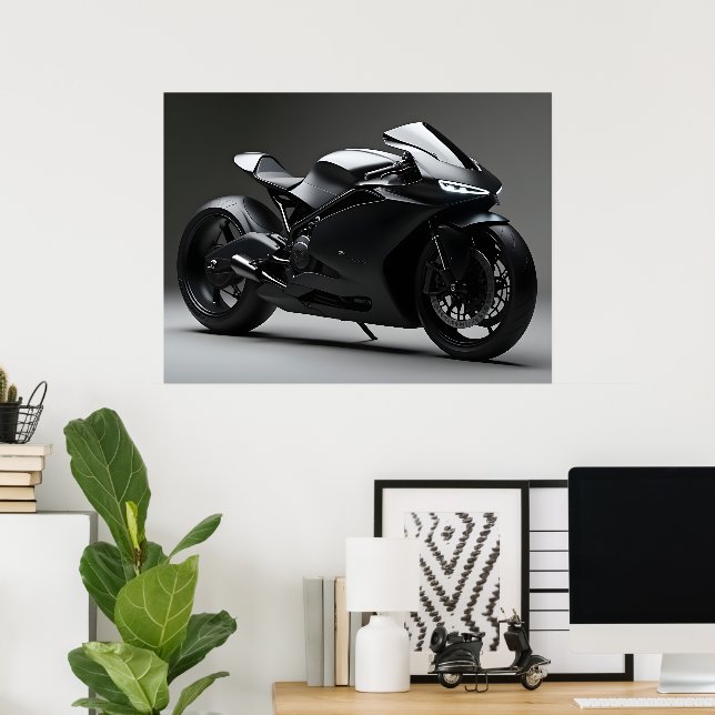 Affiche Motocyclette noire (Bureau à domicile)