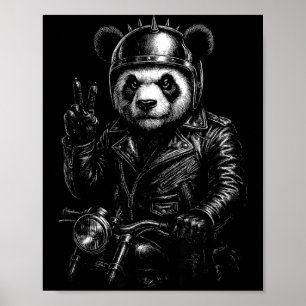 Affiche Motocyclette signe de paix punk Panda Cool