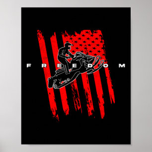 Affiche Motoneige Liberté Us Drapeau Aventure Hiver S