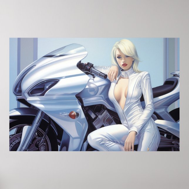 Affiche Motorcycle Babe aérographe art (Devant)