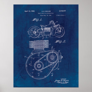 Affiche Motorcycle Shaft Drive 1943 Brevet Blueprint