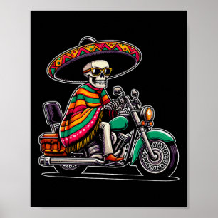 Affiche Motorcycle Skeleton Biker Mexicain Sombrero Cinco 