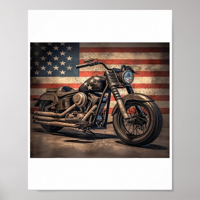 Affiche Motorcycle USA Drapeau Retro Biker (Devant)