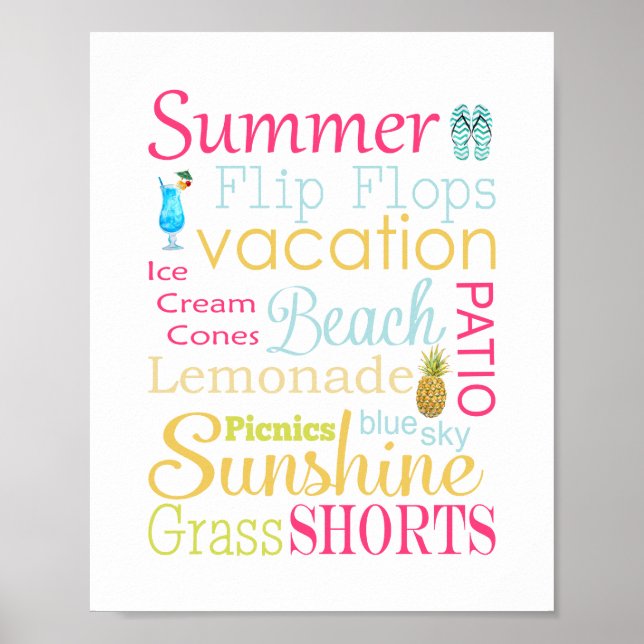 Affiche Mots et Phrases Colorés d'Été (Devant)