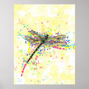 Affiche Mouche dragonfly à l'aquarelle tendance mignonne