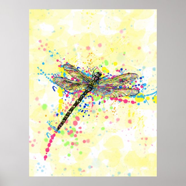 Affiche Mouche dragonfly à l'aquarelle tendance mignonne (Devant)
