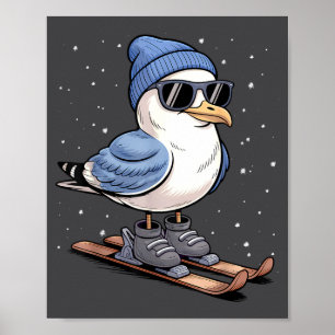 Affiche Mouette Cool Sur Les Skis - Mouettes D'Hiver Nordi