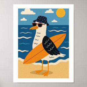 Affiche Mouette de surf cool vacances rétro à la plage