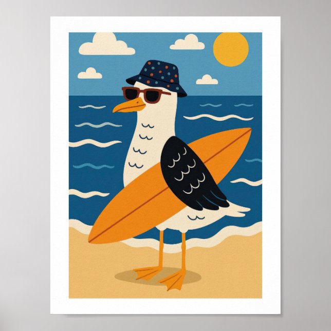 Affiche Mouette de surf cool vacances rétro à la plage (Devant)