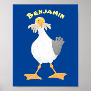 Affiche Mouette drôle avec frites dessin animé
