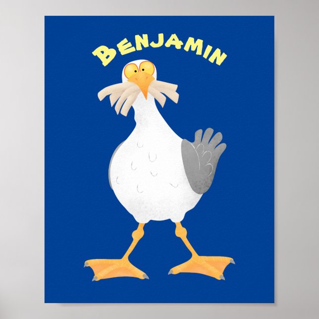 Affiche Mouette drôle avec frites dessin animé (Devant)