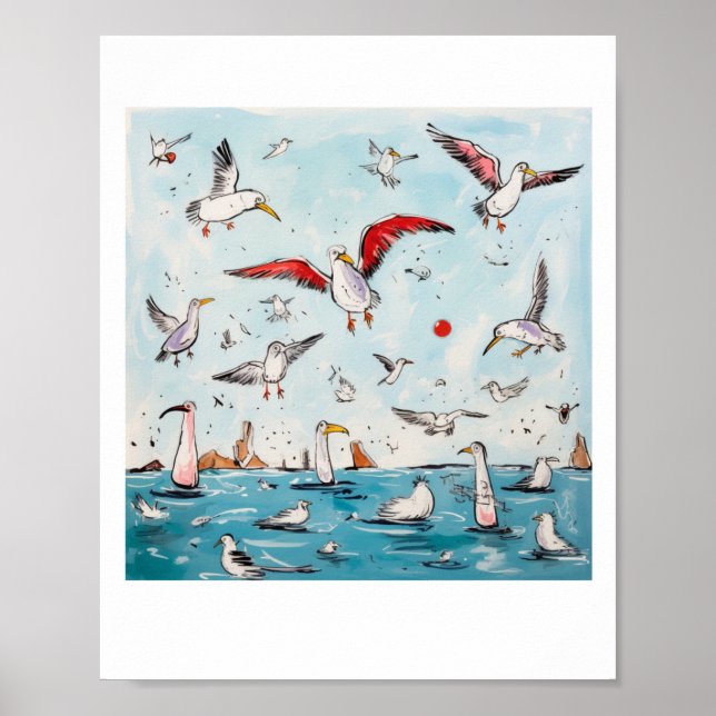 Affiche Mouette, oiseau, oiseaux volants  (Devant)