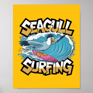 Affiche Mouette surfeuse d'hiver, Mouette faisant du surf,