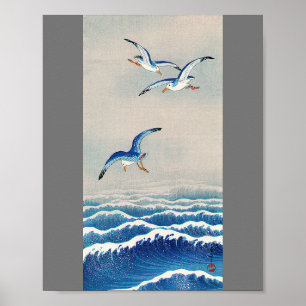Affiche Mouettes au-dessus des vagues, Watanabe Seitei