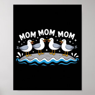Affiche Mouettes Maman Criant Eau Plaisir Plage Famille