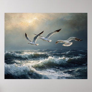 Affiche Mouettes Océan Orageux Beaux-Arts