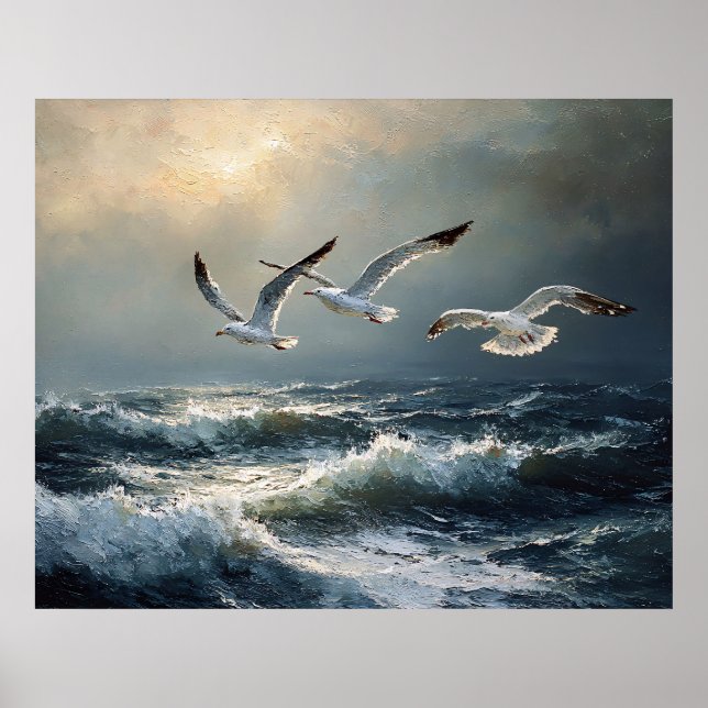Affiche Mouettes Océan Orageux Beaux-Arts (Devant)