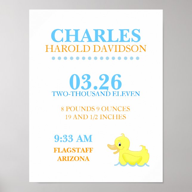 Affiche MOULE JAUNE DUCK Faire-part de naissance Ducky Imp (Devant)