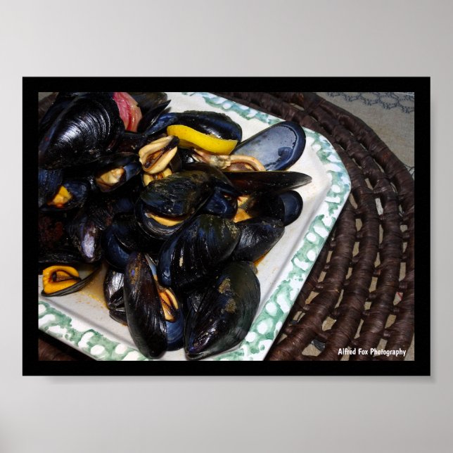 Affiche Moules de coquillages dans un bol (Devant)