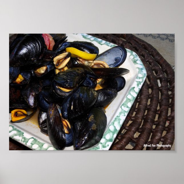 Affiche Moules de coquillages dans un bol (Devant)