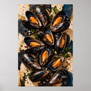 Affiche Moules fraîches aux herbes – Nature morte de fruit