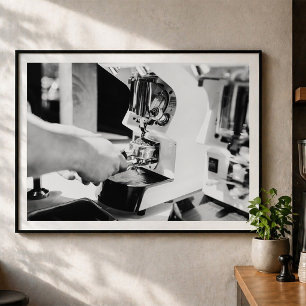 Affiche Moulin à café Barista Préparation d'un espresso fr