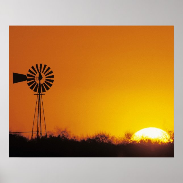 Affiche Moulin à vent au coucher du soleil, Sinton, Texas, (Devant)