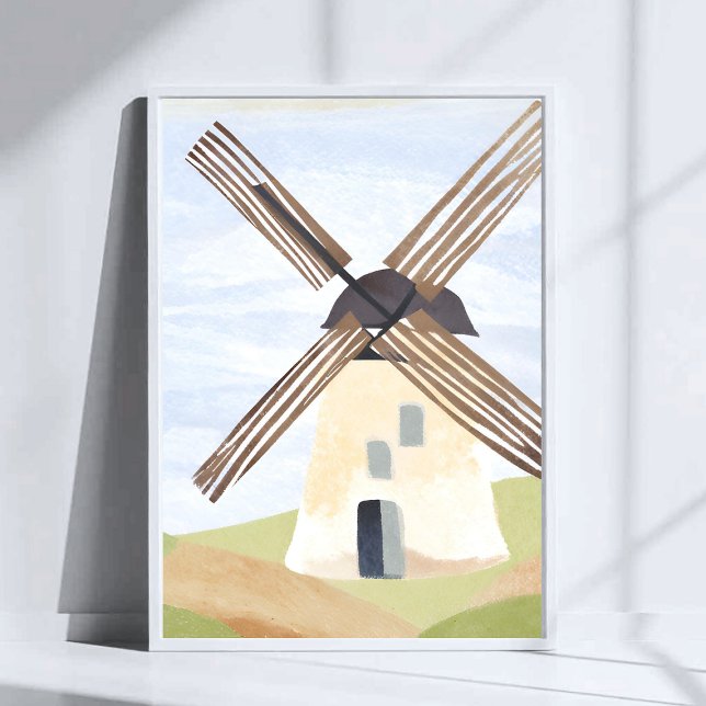 Affiche Moulin à vent de la campagne rustique | Aquarelle  (Créateur téléchargé)