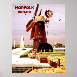 Affiche Moulin à vent sur la côte de Norfolk Broads, voyag