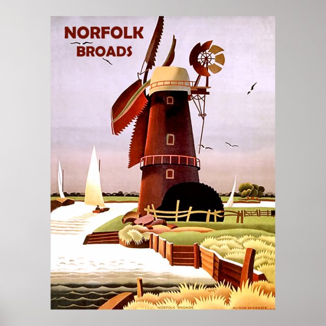 Affiche Moulin à vent sur la côte de Norfolk Broads, voyag (Devant)