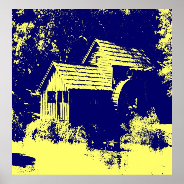 Affiche Moulin bleu marine et jaune (Devant)
