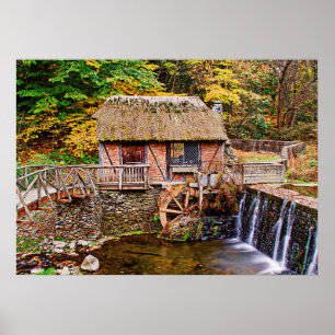 Affiche moulin, pont de barrage, gomez, brasserie, chute, 