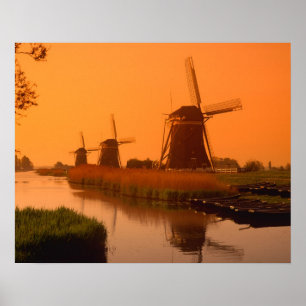 Affiche Moulins à vent au coucher du soleil, Leidschendam,
