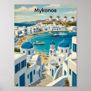 Affiche Moulins à vent de Mykonos Grèce Architecture 