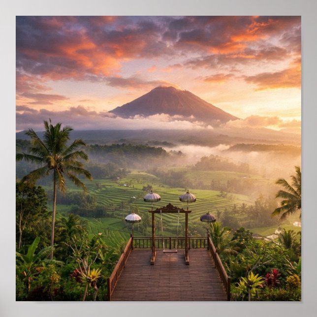 Affiche Mount Agung View Lahangan Sweet Bali Landscape Art (Devant)