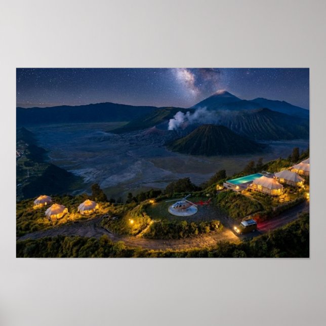 Affiche Mount Bromo Aerial Night Volcano Luxury Wall Art (Devant)