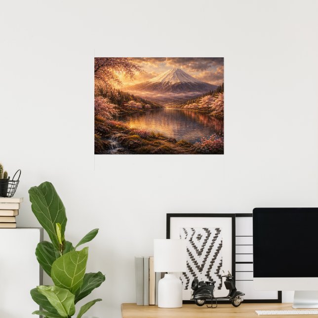 Affiche Mount Fuji & Cherry Blossoms Oil Art (Bureau à domicile)