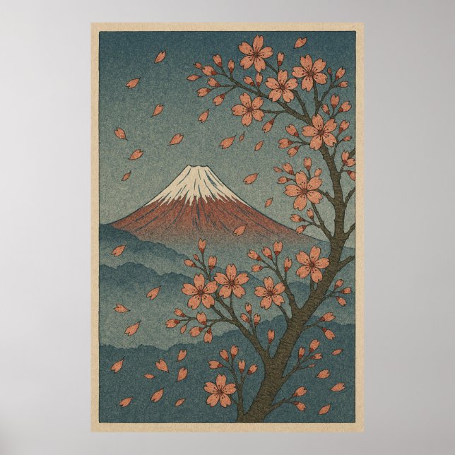 Affiche Mount Fuji in Spring: Cherry Blossom Serenity (Devant)