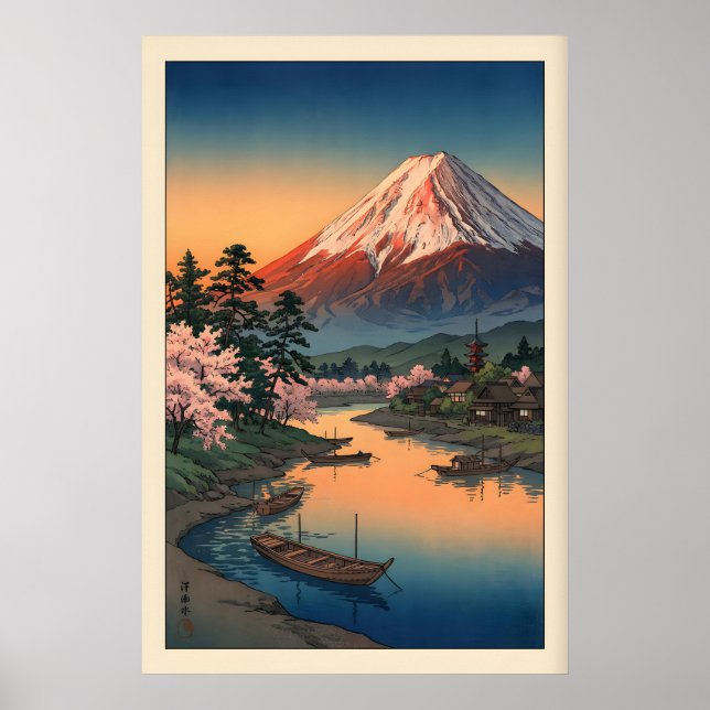 Affiche Mount Fuji Sunset Print - Dusky Sky, Mirror-Like (Devant)